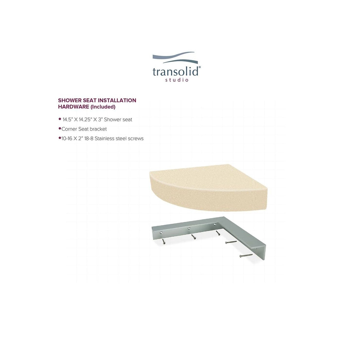 Transolid Studio, siège de douche d'angle mural en surface solide, 14 po x 14 po - 14,5 x 14,25 x 3
