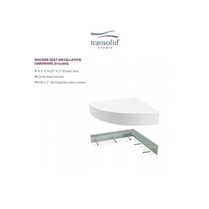 Transolid Studio, siège de douche d'angle mural en surface solide, 14 po x 14 po - 14,5 x 14,25 x 3