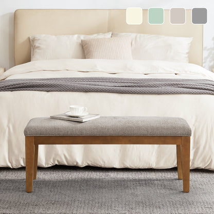 Banc d'entrée recouvert de tissu, banc de chambre à coucher pour le pied du lit beige, en bois massif, 44 pouces