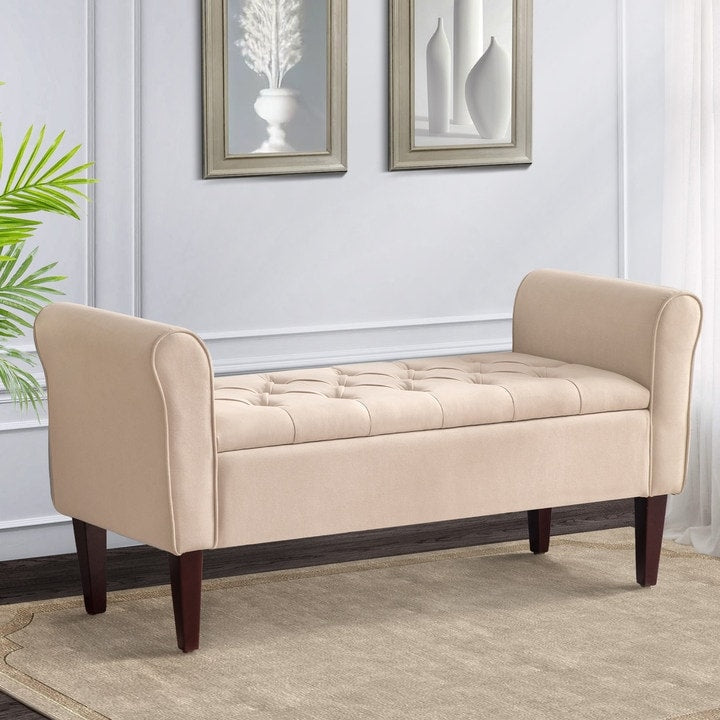 Banc de rangement capitonné, banc avec accoudoirs, banc d'entrée avec couvercle à rabat, 50,4 pouces.