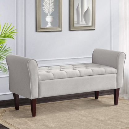 Banc de rangement capitonné, banc avec accoudoirs, banc d'entrée avec couvercle à rabat, 50,4 pouces.