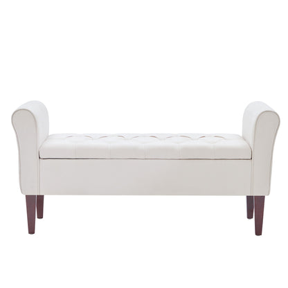 Banc de rangement capitonné, banc avec accoudoirs, banc d'entrée avec couvercle à rabat, 50,4 pouces.