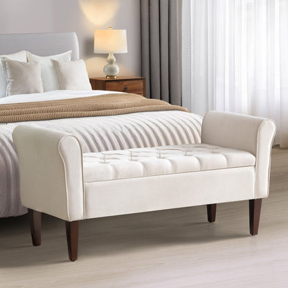 Banc de rangement capitonné, banc avec accoudoirs, banc d'entrée avec couvercle à rabat, 50,4 pouces.