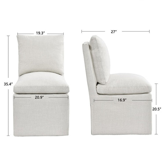 Chaise de salle à manger pivotante et roulante en lin, avec revêtement en tissu.