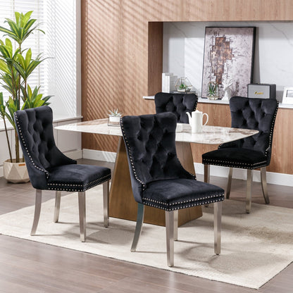 Lot de 6 chaises de salle à manger en velours capitonné avec pieds en bois massif.