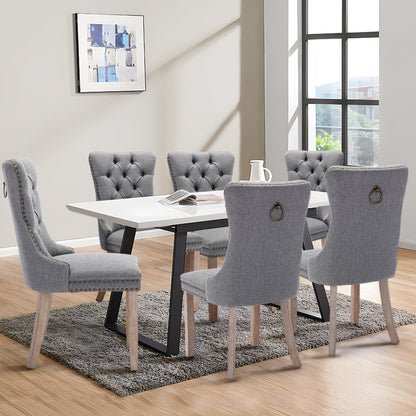Lot de 6 chaises de salle à manger en velours capitonné avec pieds en bois massif.