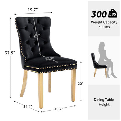 Lot de 6 chaises de salle à manger en velours capitonné avec pieds en bois massif.