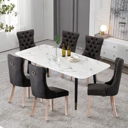 Lot de 6 chaises de salle à manger en velours capitonné avec pieds en bois massif.