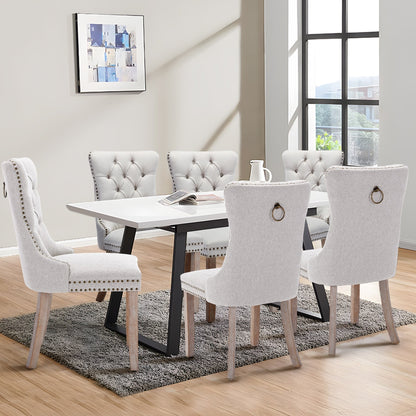 Lot de 6 chaises de salle à manger en velours capitonné avec pieds en bois massif.