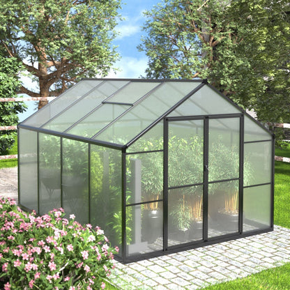VEIKOUS Kit de serre de jardin à entrée latérale en aluminium avec fenêtre de toit réglable et porte verrouillable, gris.