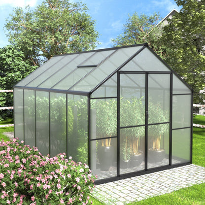 VEIKOUS Kit de serre de jardin à entrée latérale en aluminium avec fenêtre de toit réglable et porte verrouillable, gris.
