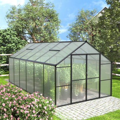 VEIKOUS Kit de serre de jardin à entrée latérale en aluminium avec fenêtre de toit réglable et porte verrouillable, gris.