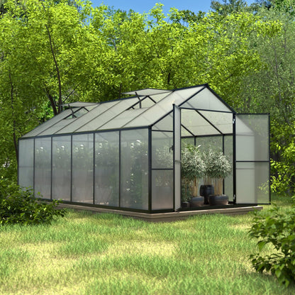 VEIKOUS Kit de serre de jardin à entrée latérale en aluminium avec fenêtre de toit réglable et porte verrouillable, gris.