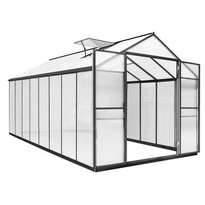 VEIKOUS Kit de serre de jardin à entrée latérale en aluminium avec fenêtre de toit réglable et porte verrouillable, gris.