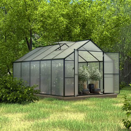 VEIKOUS Kit de serre de jardin à entrée latérale en aluminium avec fenêtre de toit réglable et porte verrouillable, gris.