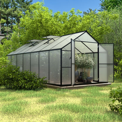 VEIKOUS Kit de serre de jardin à entrée latérale en aluminium avec fenêtre de toit réglable et porte verrouillable, gris.
