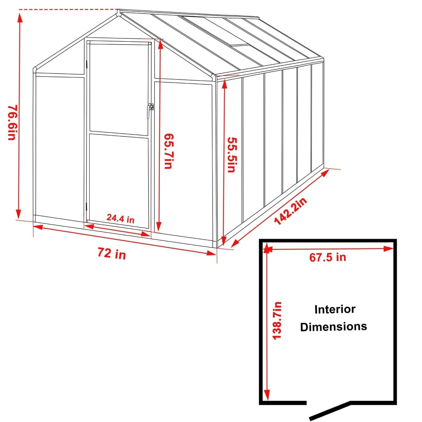 VEIKOUS Kit de serre de jardin à entrée latérale en aluminium avec fenêtre de toit réglable et porte verrouillable, gris.
