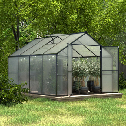 VEIKOUS Kit de serre de jardin à entrée latérale en aluminium avec fenêtre de toit réglable et porte verrouillable, gris.