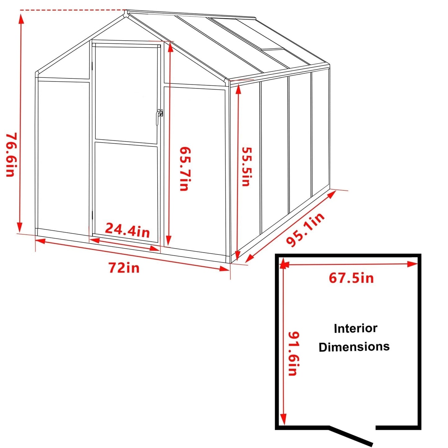 VEIKOUS Kit de serre de jardin à entrée latérale en aluminium avec fenêtre de toit réglable et porte verrouillable, gris.