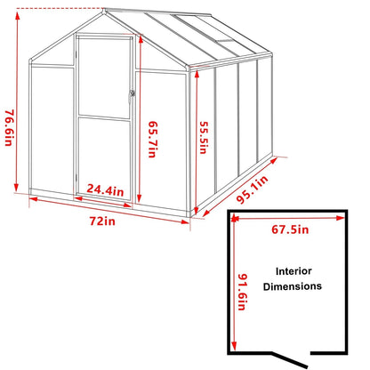 VEIKOUS Kit de serre de jardin à entrée latérale en aluminium avec fenêtre de toit réglable et porte verrouillable, gris.