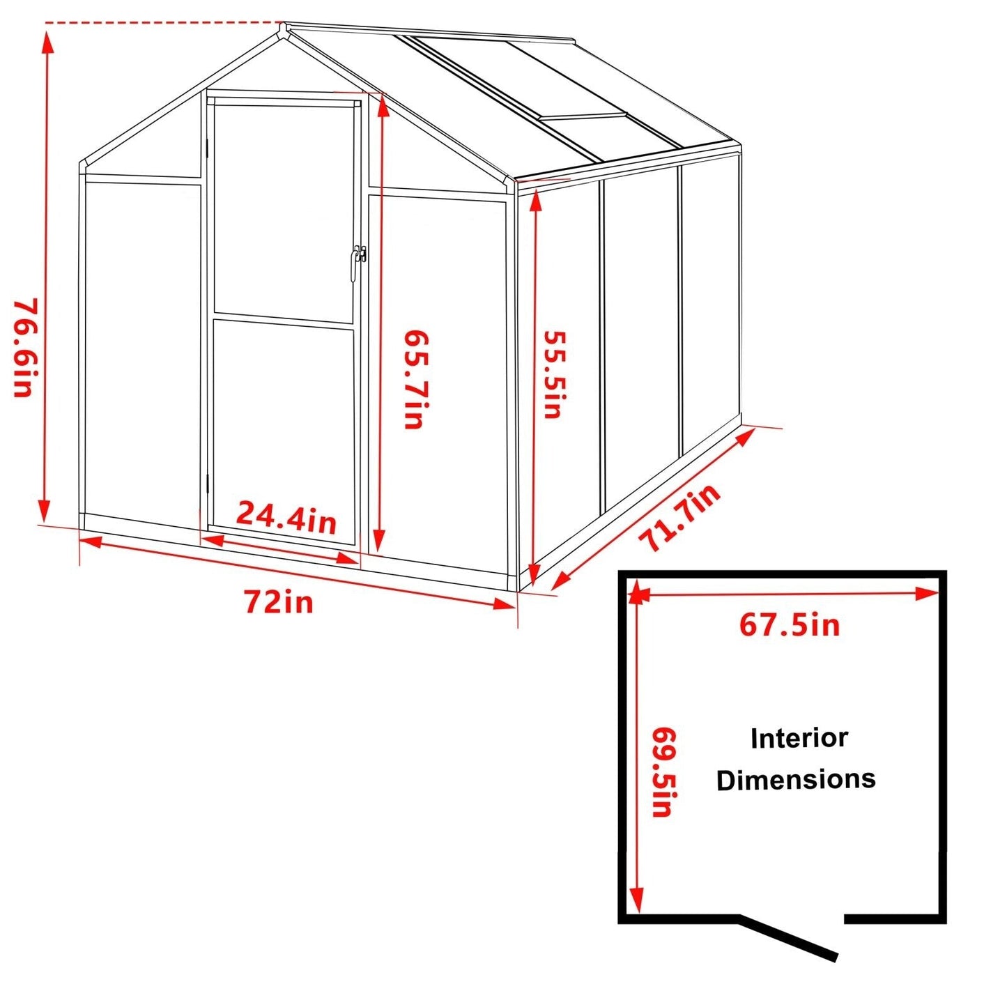 VEIKOUS Kit de serre de jardin à entrée latérale en aluminium avec fenêtre de toit réglable et porte verrouillable, gris.
