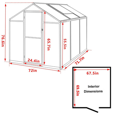VEIKOUS Kit de serre de jardin à entrée latérale en aluminium avec fenêtre de toit réglable et porte verrouillable, gris.