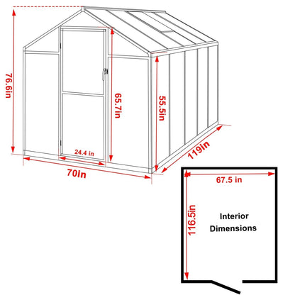 VEIKOUS Kit de serre de jardin à entrée latérale en aluminium avec fenêtre de toit réglable et porte verrouillable, gris.