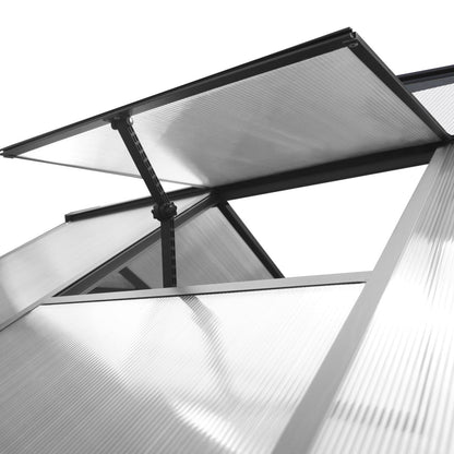 VEIKOUS Kit de serre de jardin à entrée latérale en aluminium avec fenêtre de toit réglable et porte verrouillable, gris.