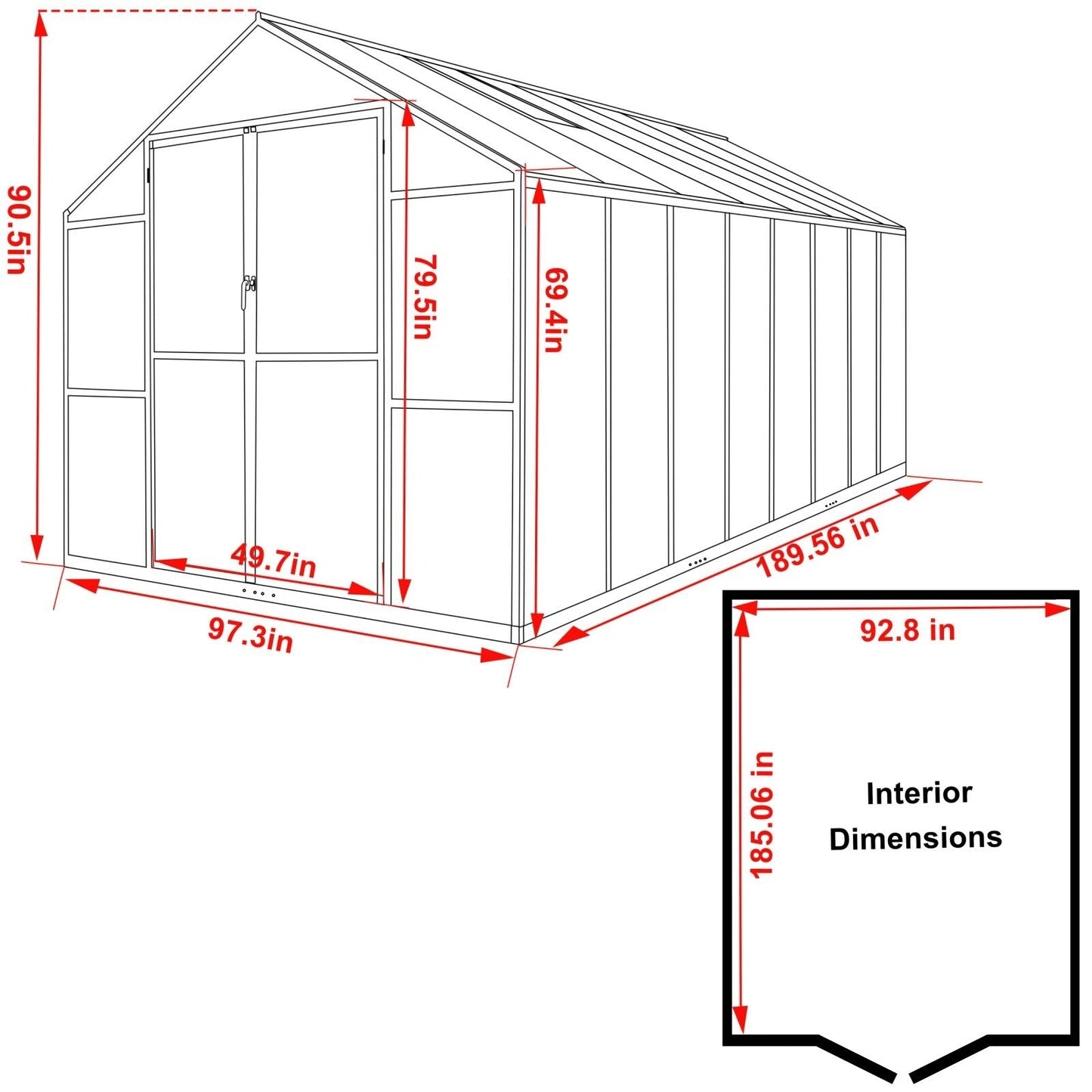 VEIKOUS Kit de serre de jardin à entrée latérale en aluminium avec fenêtre de toit réglable et porte verrouillable, gris.