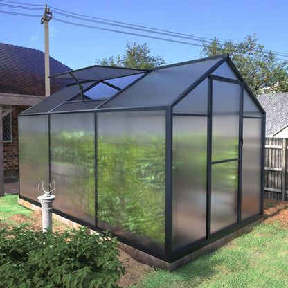 VEIKOUS Kit de serre de jardin à entrée latérale en aluminium avec fenêtre de toit réglable et porte verrouillable, gris.