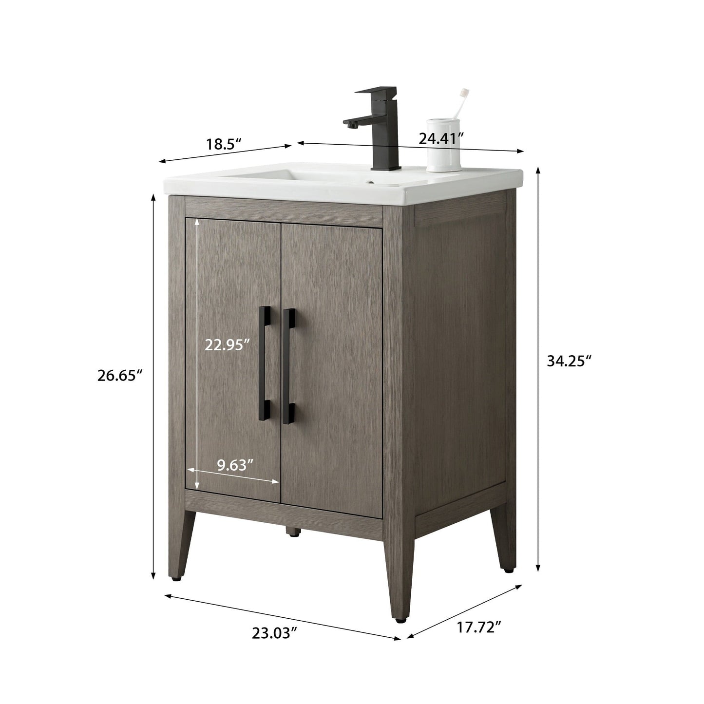 Meuble-lavabo de salle de bain Vanity Art à lavabo simple, 20, 24 ou 30 pouces, avec dessus en céramique.