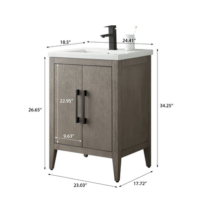 Meuble-lavabo de salle de bain Vanity Art à lavabo simple, 20, 24 ou 30 pouces, avec dessus en céramique.