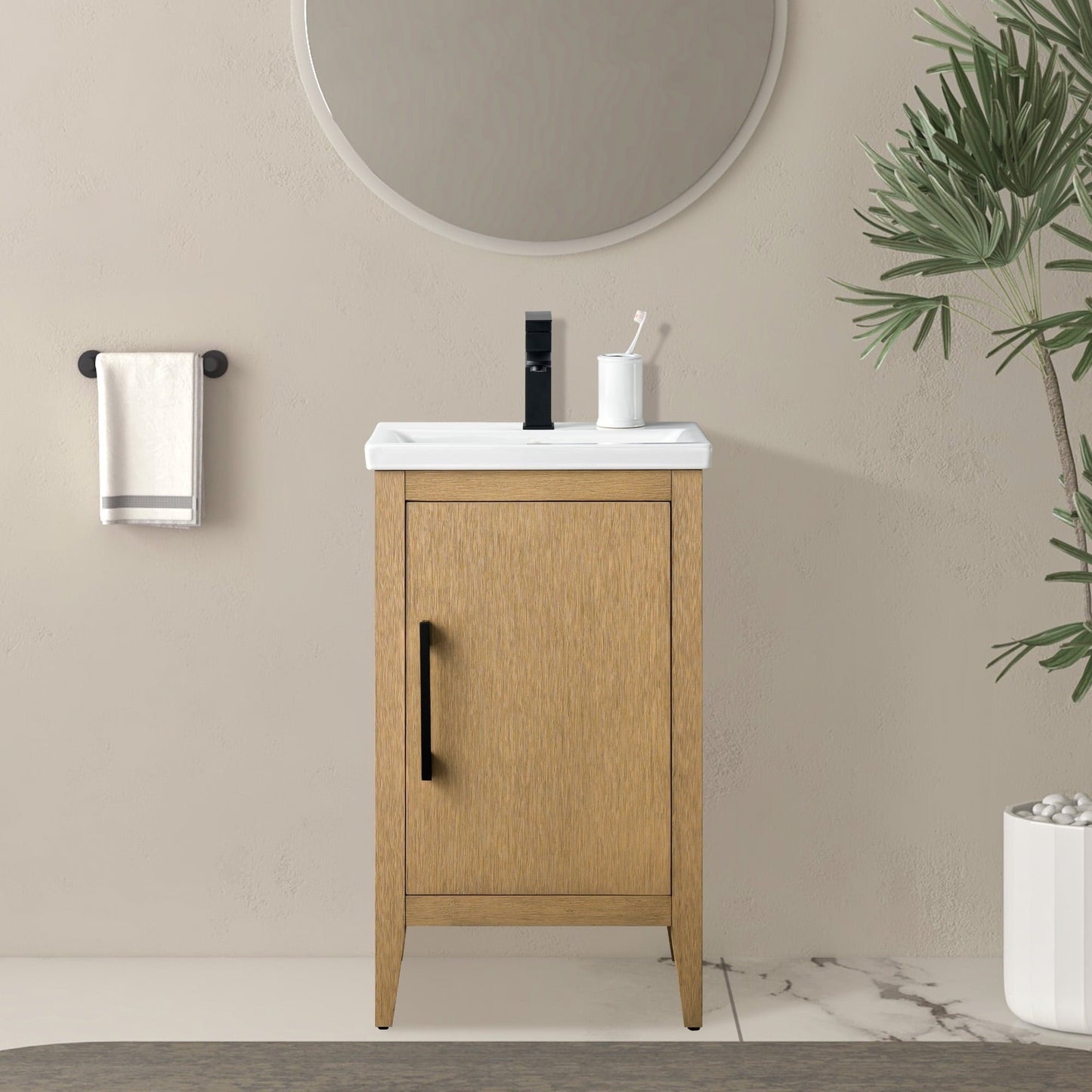 Meuble-lavabo de salle de bain Vanity Art à lavabo simple, 20, 24 ou 30 pouces, avec dessus en céramique.