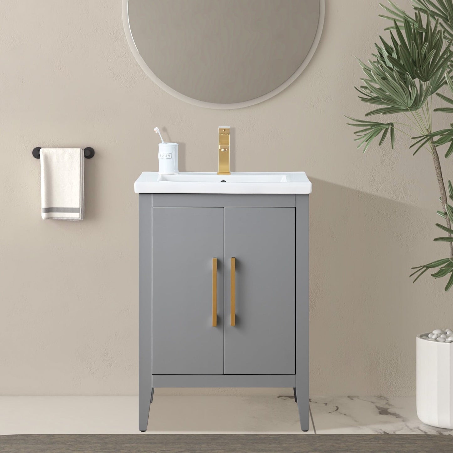Meuble-lavabo de salle de bain Vanity Art à lavabo simple, 20, 24 ou 30 pouces, avec dessus en céramique.