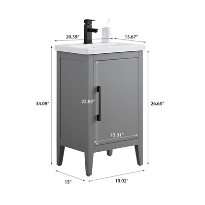 Meuble-lavabo de salle de bain Vanity Art à lavabo simple, 20, 24 ou 30 pouces, avec dessus en céramique.