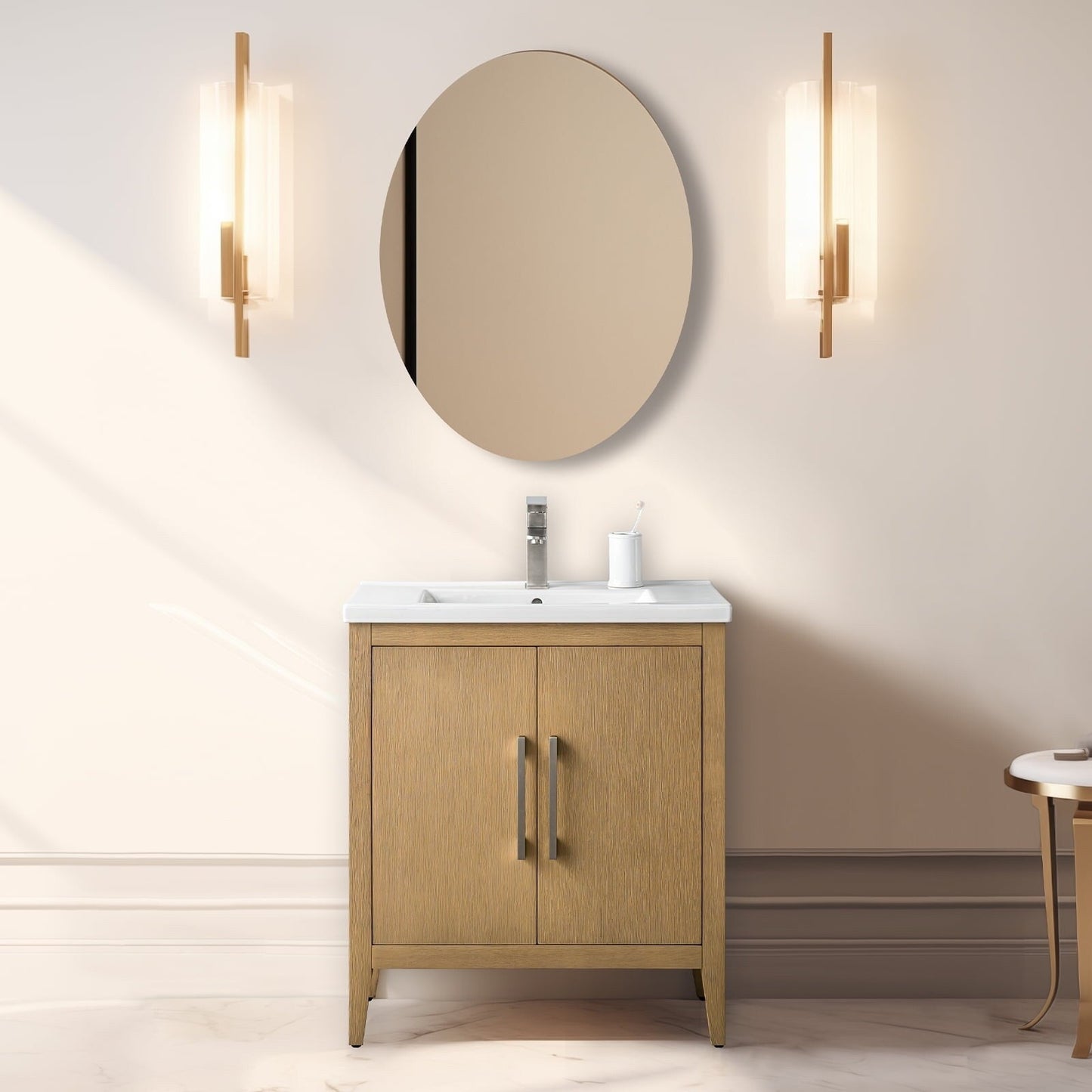 Meuble-lavabo de salle de bain Vanity Art à lavabo simple, 20, 24 ou 30 pouces, avec dessus en céramique.