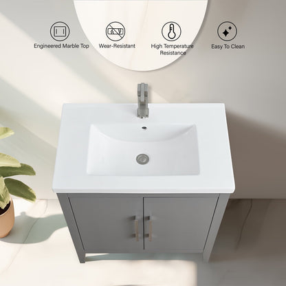 Meuble-lavabo de salle de bain Vanity Art à lavabo simple, 20, 24 ou 30 pouces, avec dessus en céramique.