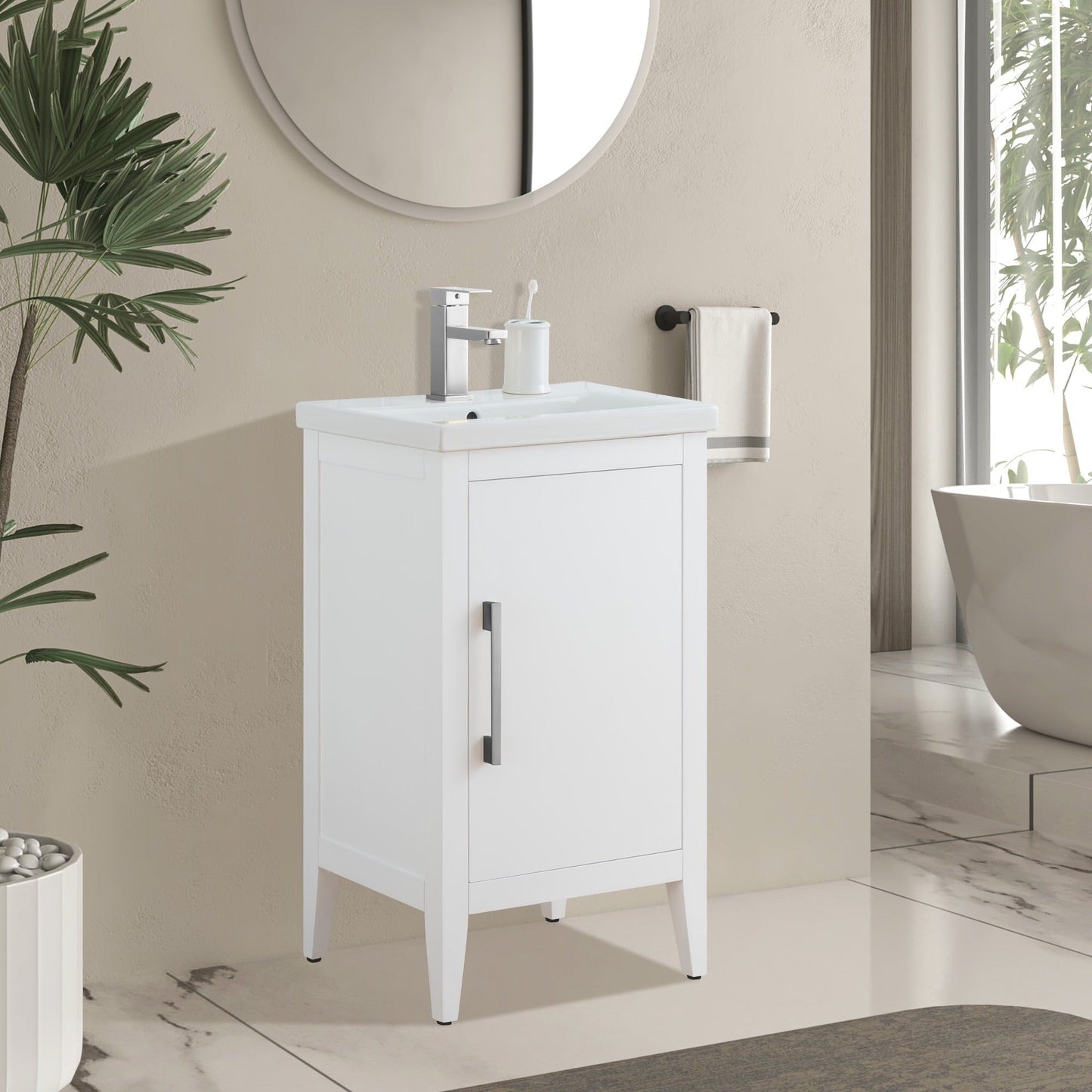 Meuble-lavabo de salle de bain Vanity Art à lavabo simple, 20, 24 ou 30 pouces, avec dessus en céramique.