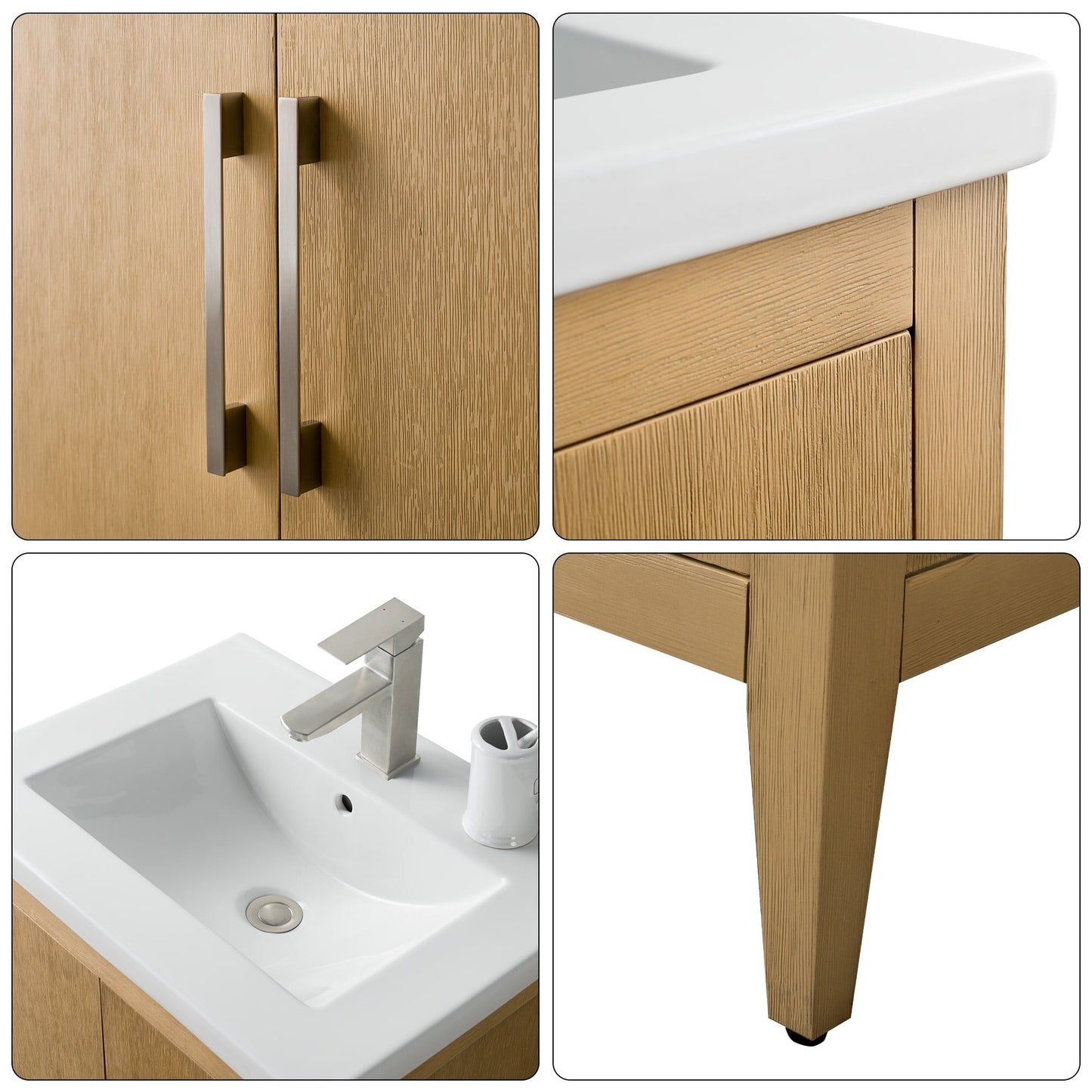 Meuble-lavabo de salle de bain Vanity Art à lavabo simple, 20, 24 ou 30 pouces, avec dessus en céramique.