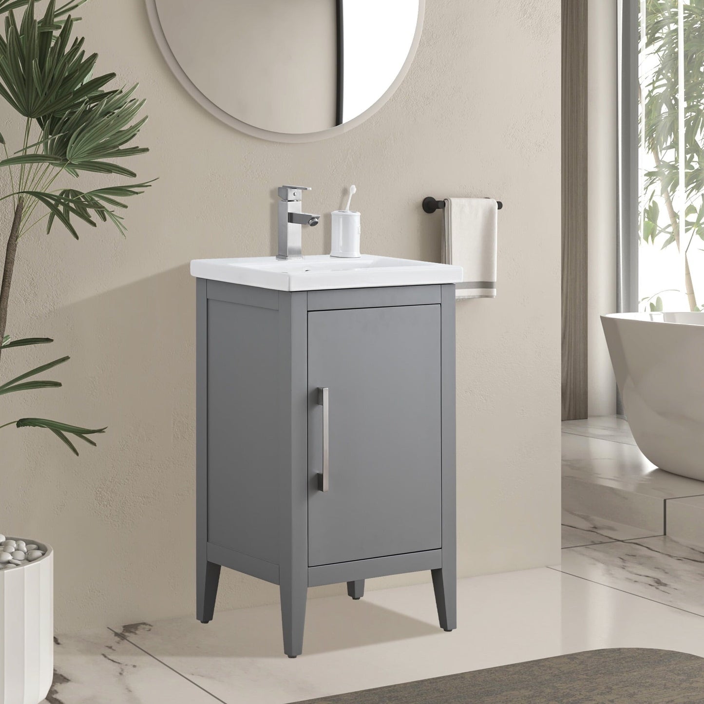 Meuble-lavabo de salle de bain Vanity Art à lavabo simple, 20, 24 ou 30 pouces, avec dessus en céramique.