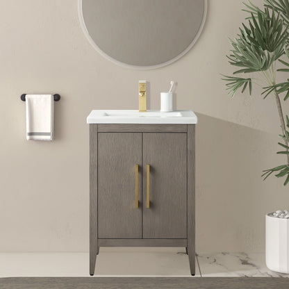 Meuble-lavabo de salle de bain Vanity Art à lavabo simple, 20, 24 ou 30 pouces, avec dessus en céramique.