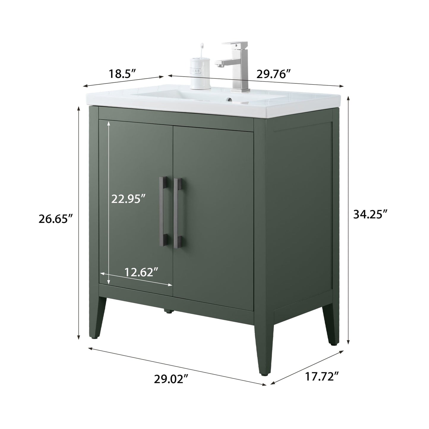 Meuble-lavabo de salle de bain Vanity Art à lavabo simple, 20, 24 ou 30 pouces, avec dessus en céramique.