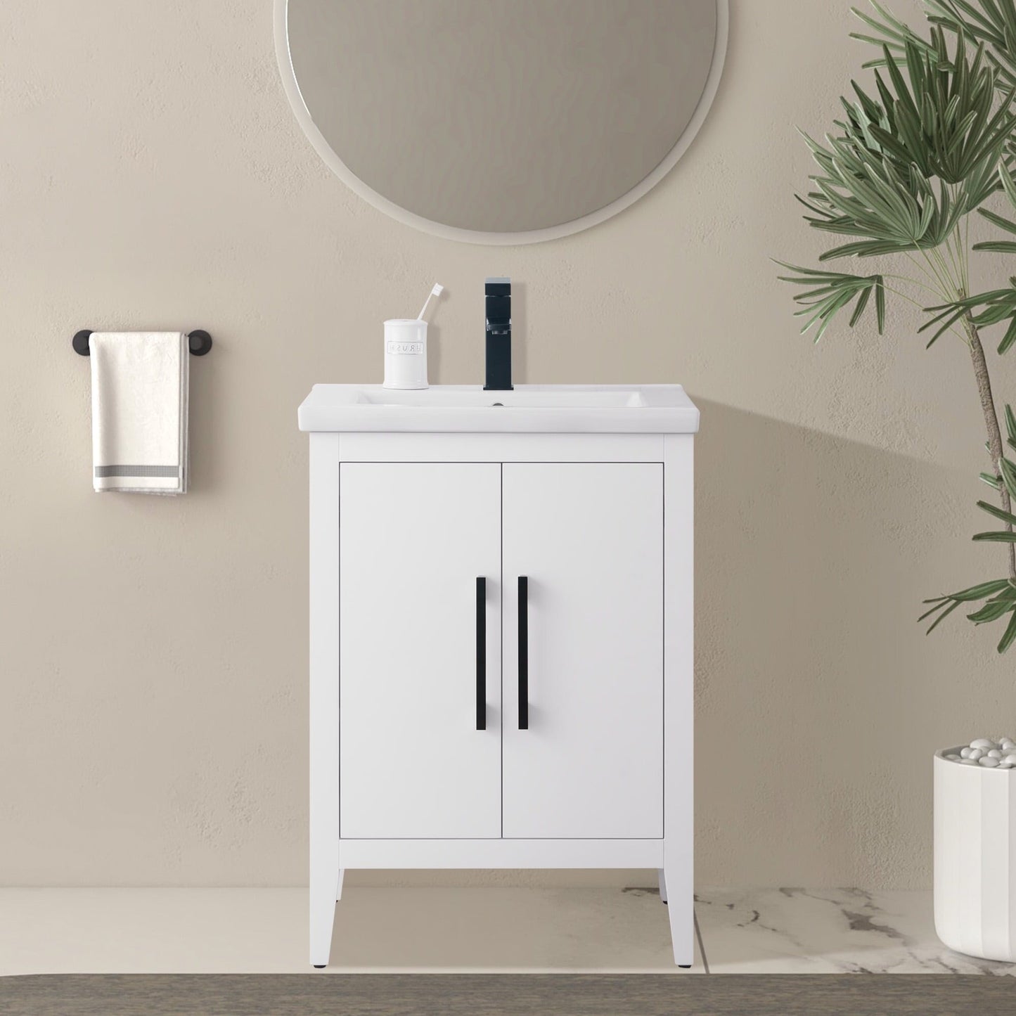 Meuble-lavabo de salle de bain Vanity Art à lavabo simple, 20, 24 ou 30 pouces, avec dessus en céramique.
