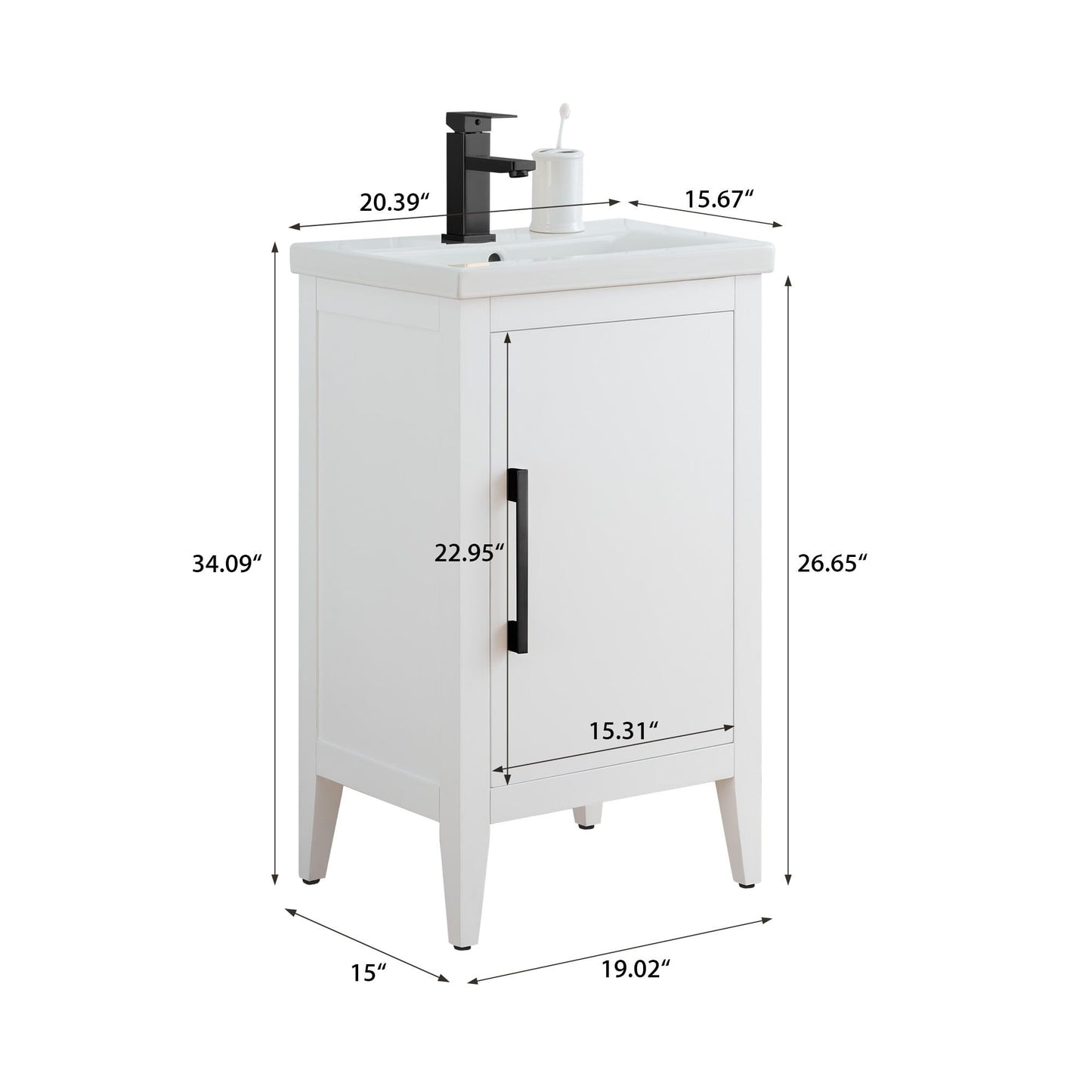 Meuble-lavabo de salle de bain Vanity Art à lavabo simple, 20, 24 ou 30 pouces, avec dessus en céramique.