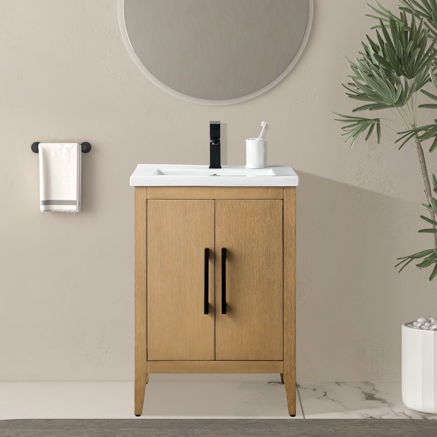 Meuble-lavabo de salle de bain Vanity Art à lavabo simple, 20, 24 ou 30 pouces, avec dessus en céramique.