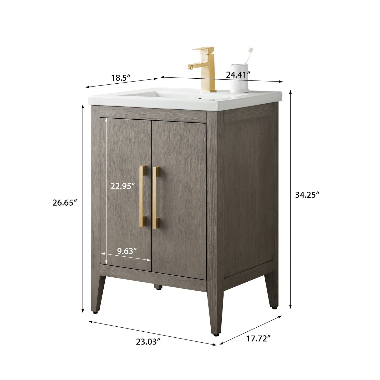 Meuble-lavabo de salle de bain Vanity Art à lavabo simple, 20, 24 ou 30 pouces, avec dessus en céramique.