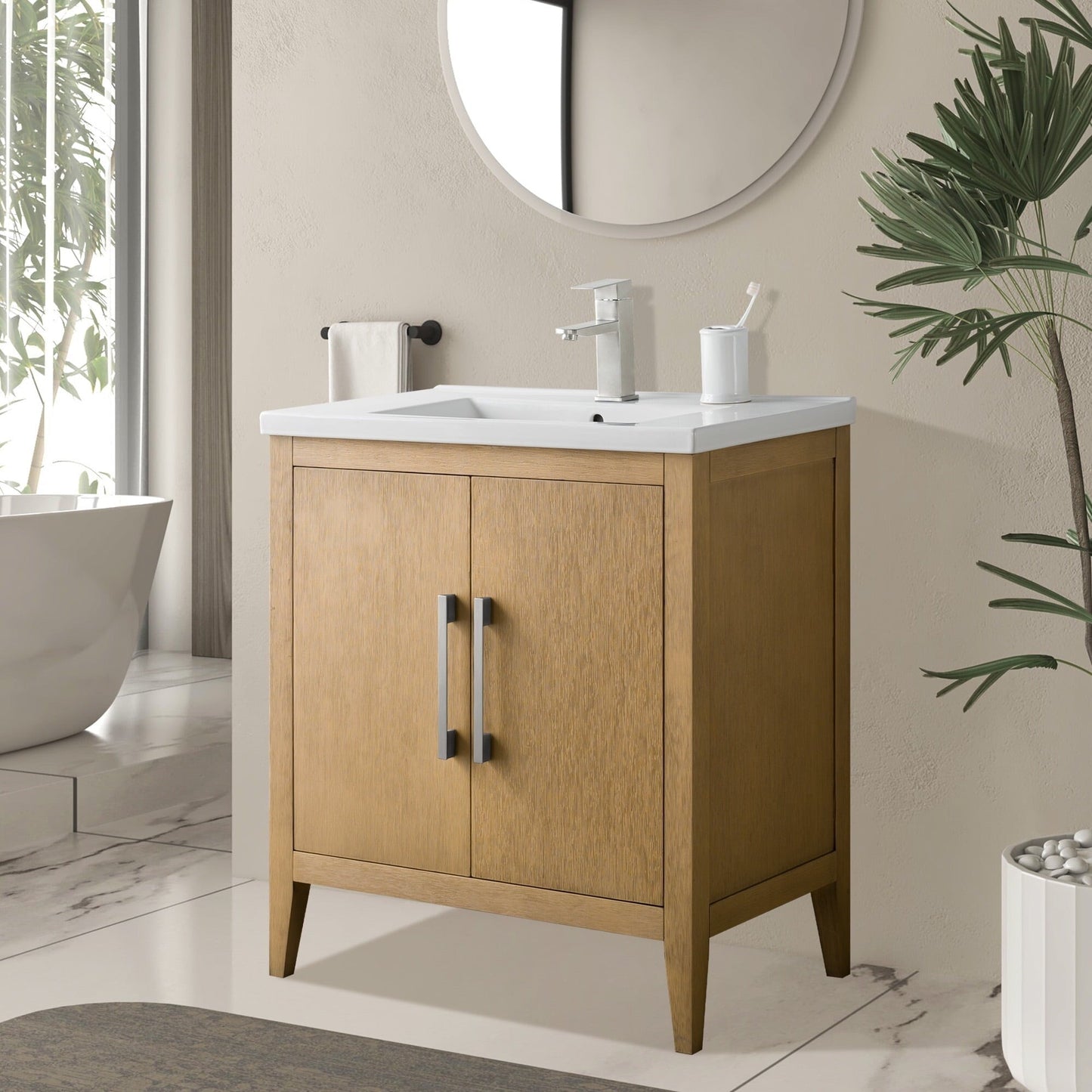 Meuble-lavabo de salle de bain Vanity Art à lavabo simple, 20, 24 ou 30 pouces, avec dessus en céramique.