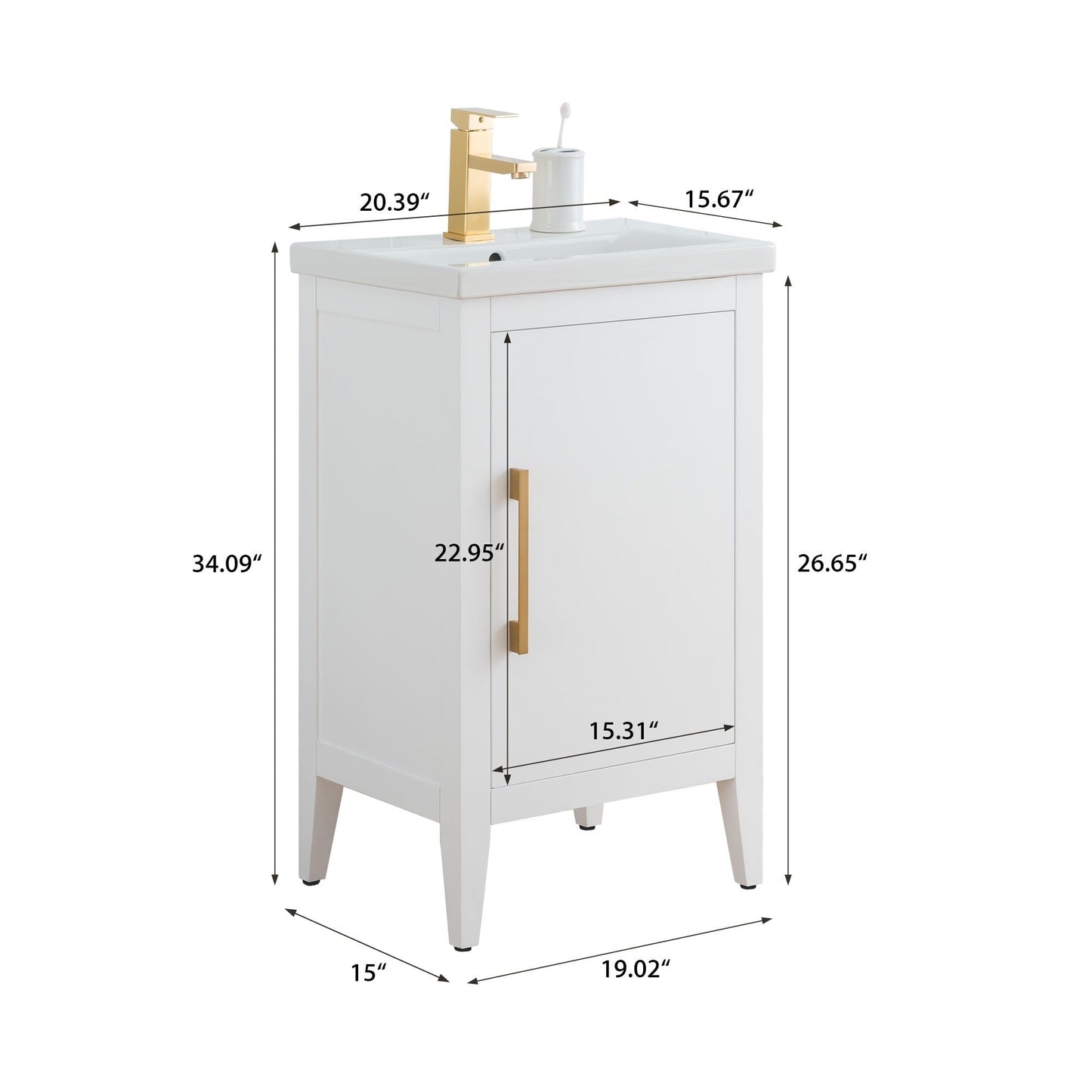 Meuble-lavabo de salle de bain Vanity Art à lavabo simple, 20, 24 ou 30 pouces, avec dessus en céramique.