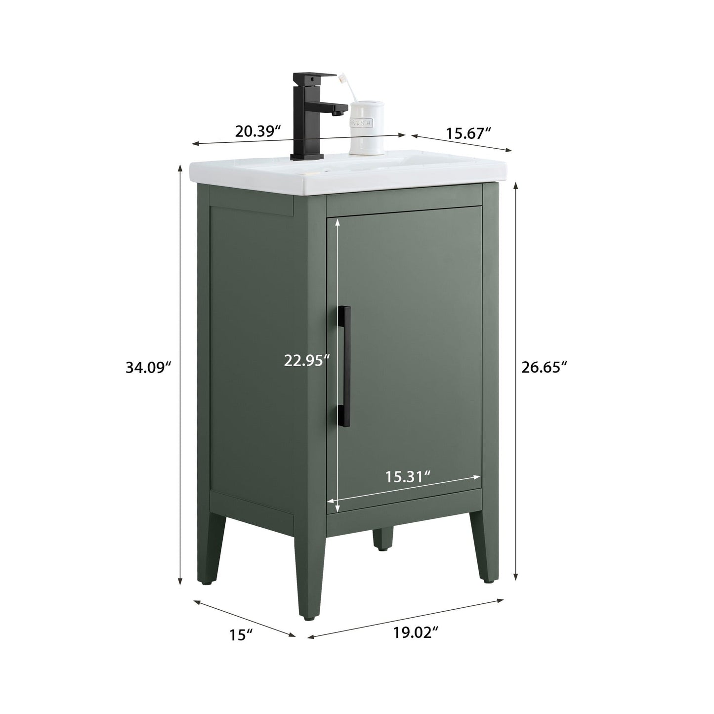 Meuble-lavabo de salle de bain Vanity Art à lavabo simple, 20, 24 ou 30 pouces, avec dessus en céramique.