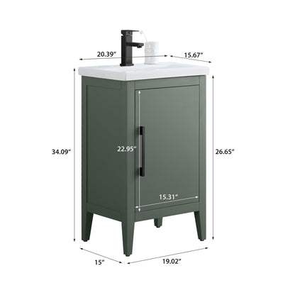 Meuble-lavabo de salle de bain Vanity Art à lavabo simple, 20, 24 ou 30 pouces, avec dessus en céramique.